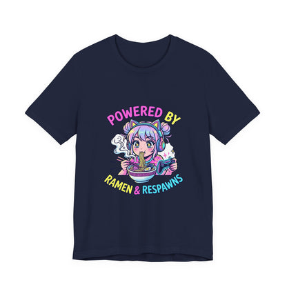 Powered by Ramen & Respawns Tee — Cute Anime Gamer T-Shirt