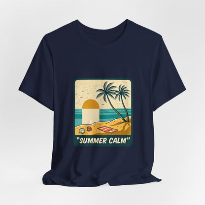 Summer Calm Beach T‑Shirt — Retro Palm Tree Sunset Tee