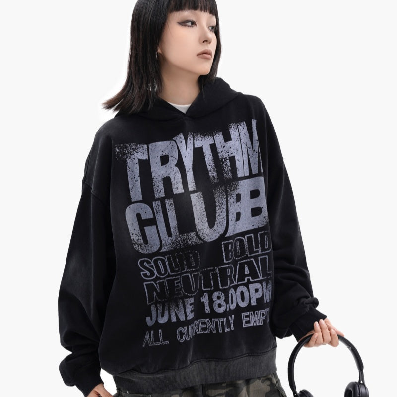 Aged-style Letter-print Hoodie In American