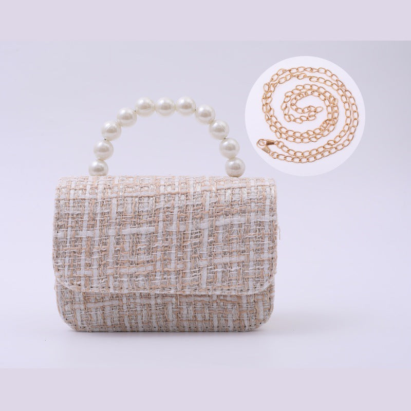 Cotton And Linen Pearl-handled Tote Bag For Kindergarten Kids