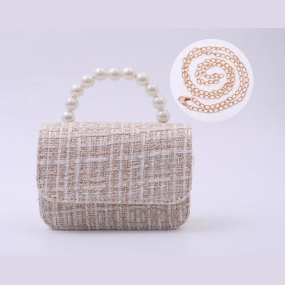 Cotton And Linen Pearl-handled Tote Bag For Kindergarten Kids