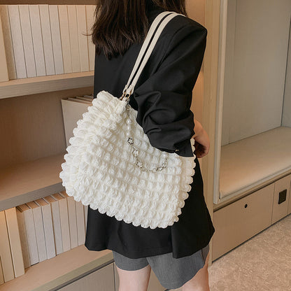 Portable Pleated Girl Heart Shoulder Tote Bag