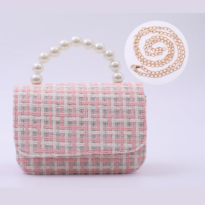 Cotton And Linen Pearl-handled Tote Bag For Kindergarten Kids