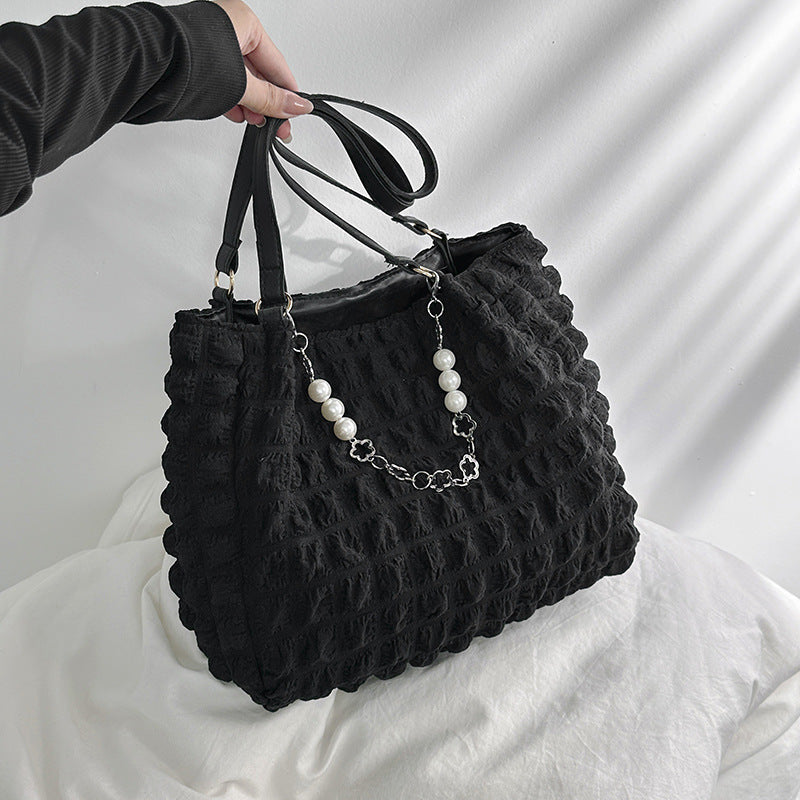 Portable Pleated Girl Heart Shoulder Tote Bag