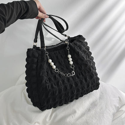 Portable Pleated Girl Heart Shoulder Tote Bag