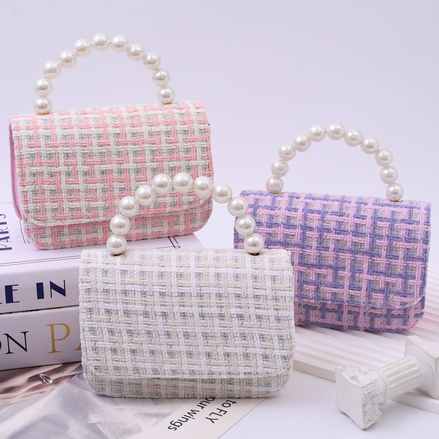 Cotton And Linen Pearl-handled Tote Bag For Kindergarten Kids