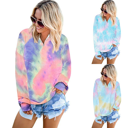 Tie Dye Print Zip Collar Sweatshirt Long Sleeve Sweatshirt