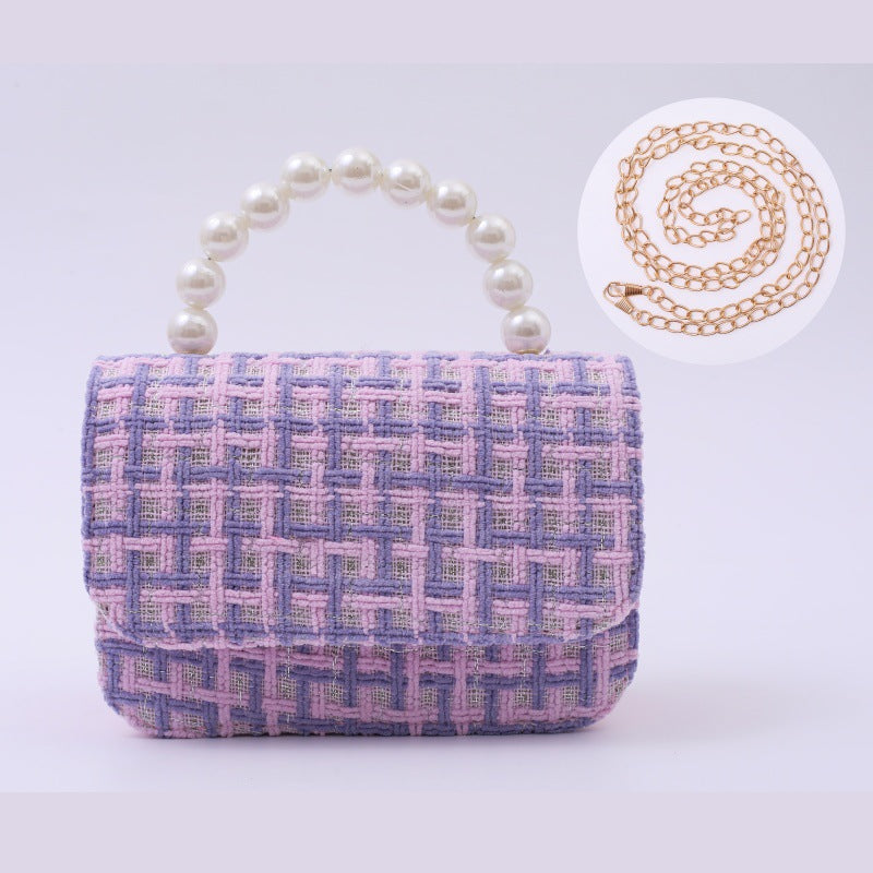 Cotton And Linen Pearl-handled Tote Bag For Kindergarten Kids