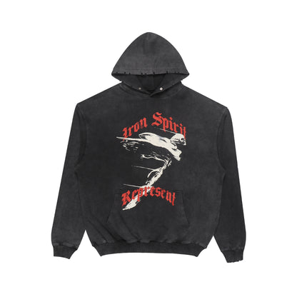 Metal Angel Print Distressed Oversized Hoodie